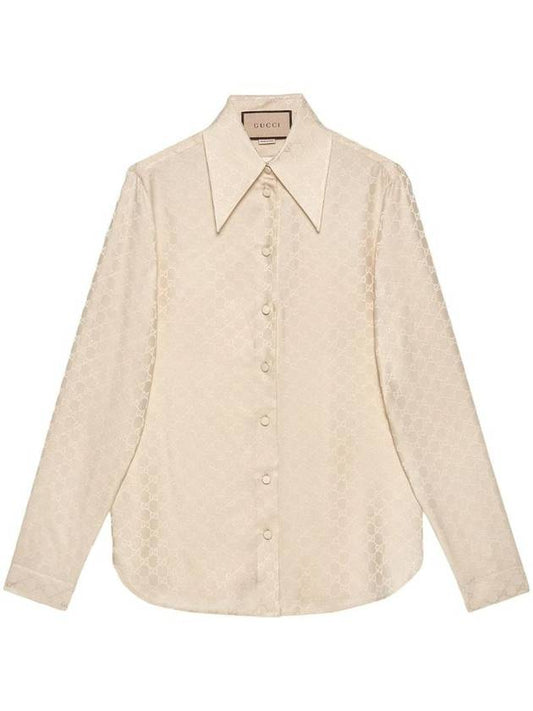Luxury Gucci Trending 2025 GG Supreme Jacquard Silk Shirt Beige