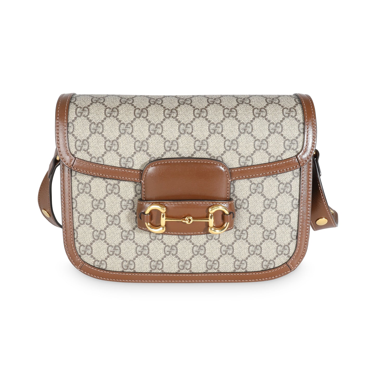 Luxury Gucci Trending 2025 Beige Ebony GG Supreme Canvas 1955 Horsebit Shoulder Bag