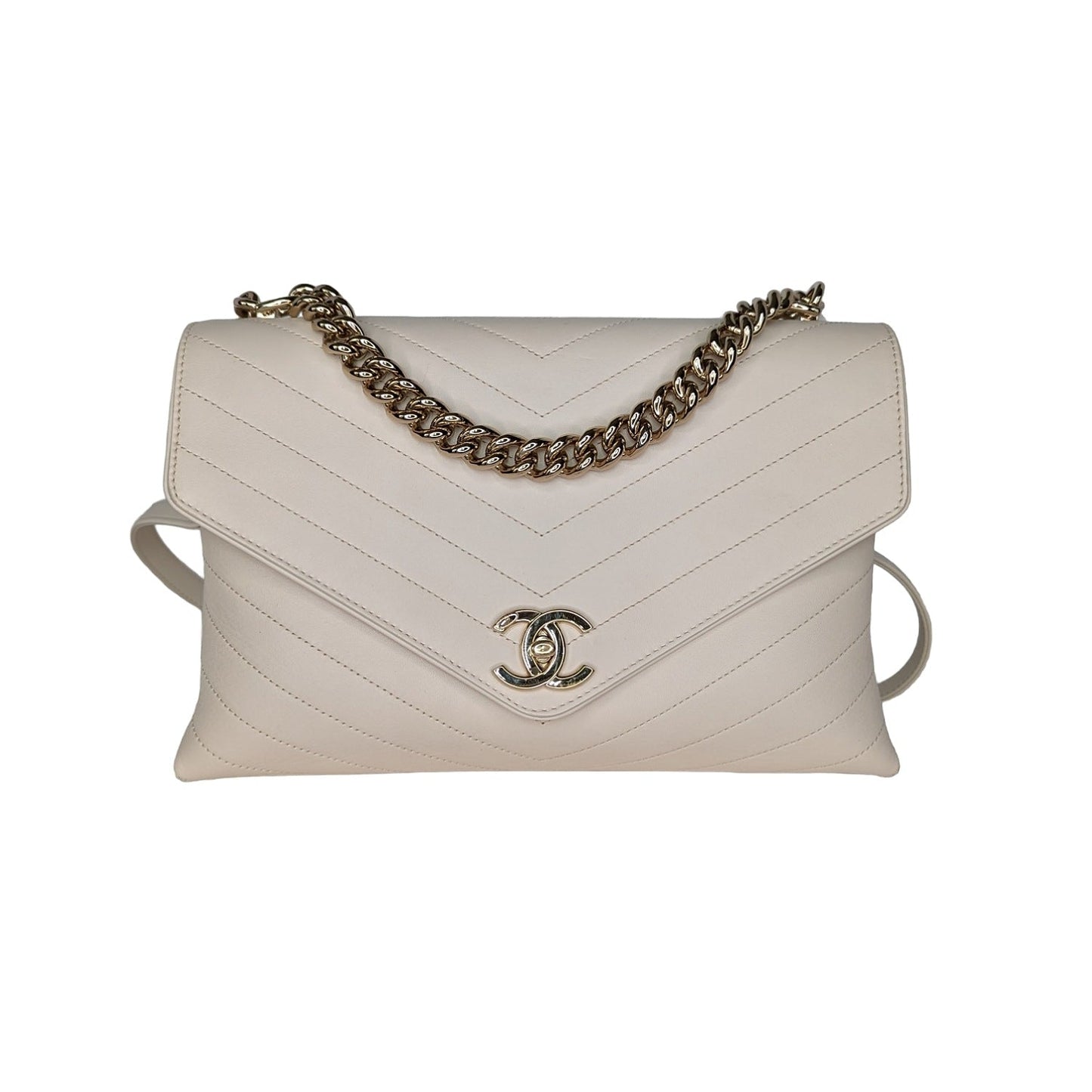 Luxury Chanel Cream Chevron Leather Coco Envelope Shoulder Bag