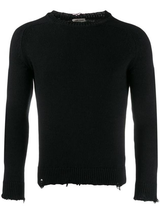 Luxury Saint Laurent Destroyed Cotton Knit Top Black