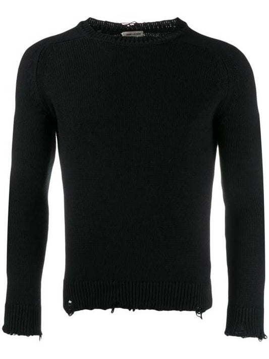 Luxury Saint Laurent Destroyed Cotton Knit Top Black