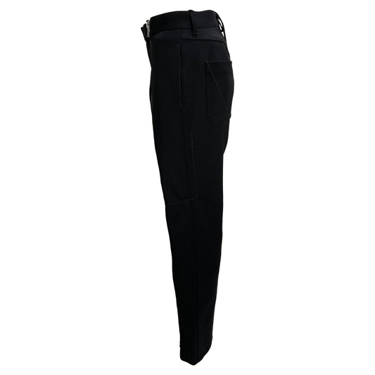 Luxury Bottega Veneta Bonded Stretch Cavalry Slim Trousers in Black Wool