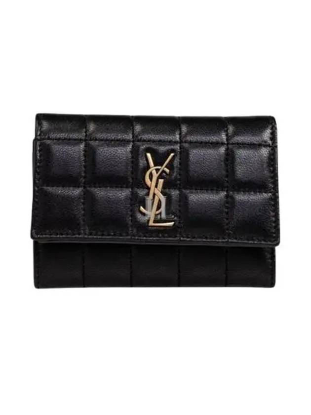 Luxury Saint Laurent Cassandra Matelasse Carre Half Wallet Black