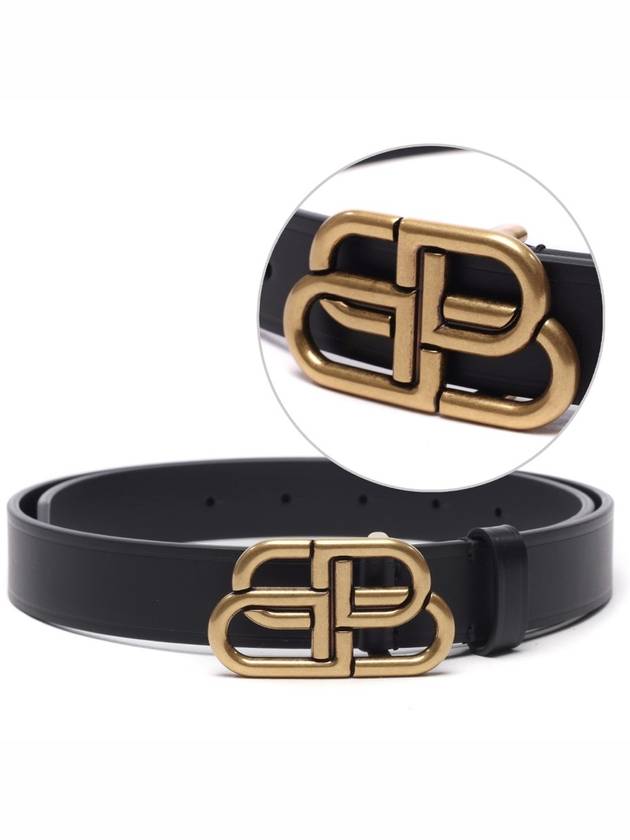 Luxury Balenciaga BB Buckle Belt Black Gold