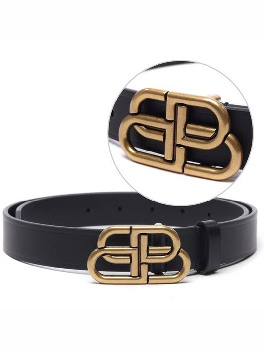 Luxury Balenciaga BB Buckle Belt Black Gold