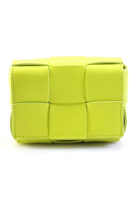 Luxury Bottega Veneta Womens Intrecciato Leather Mini Candy Cassette Handbag Lime Green