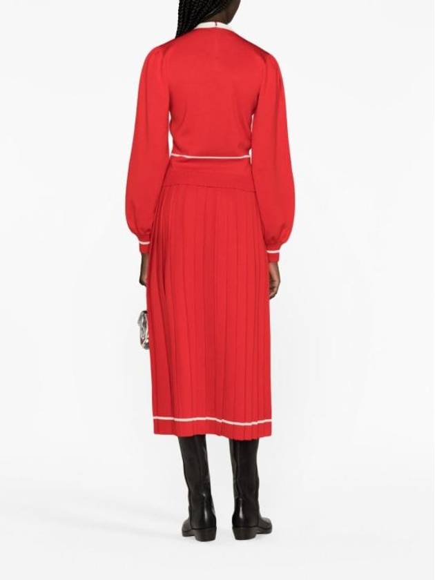 Luxury Gucci Trending 2025 Wool Jacquard Pleated Skirt Red