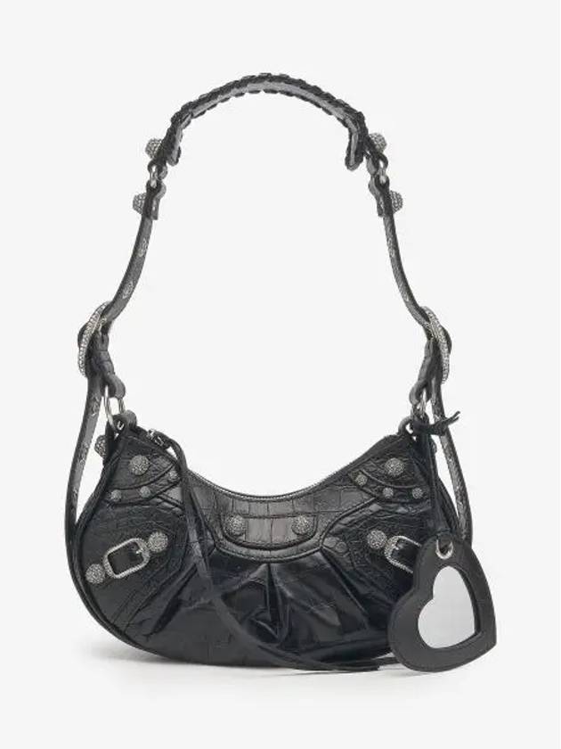 Luxury Balenciaga Le Cagole Crocodile Embossed Shoulder Bag Black