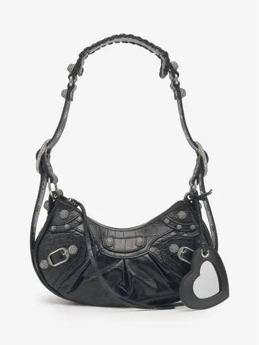 Luxury Balenciaga Le Cagole Crocodile Embossed Shoulder Bag Black
