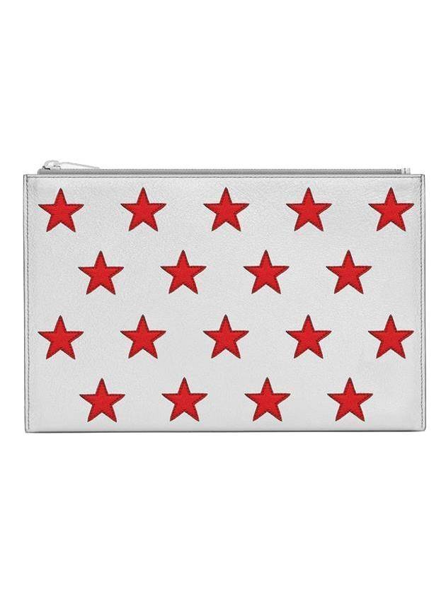 Luxury Saint Laurent Red Star Point Clutch Bag Silver