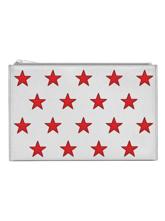 Luxury Saint Laurent Red Star Point Clutch Bag Silver