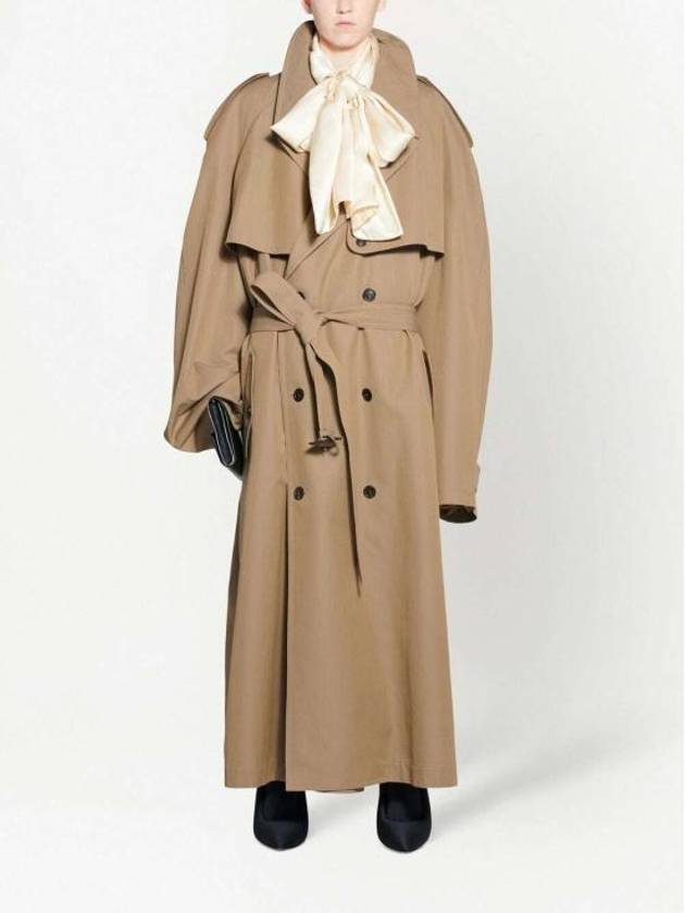 Luxury Balenciaga Women's Oversized Shoulder Tab Trench Coat Beige
