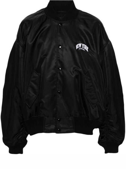 Luxury Balenciaga New York Embroidery Bomber Jacket Black