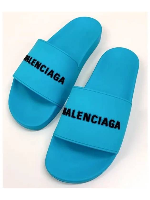Luxury Balenciaga Men's Logo Full Slippers Blue