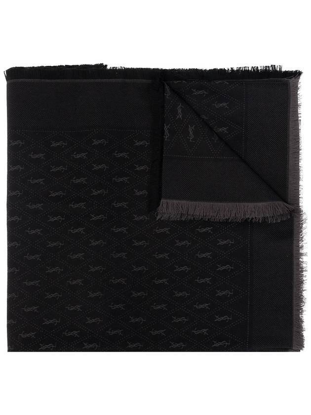 Luxury Saint Laurent Monogram Wool Jacquard Silk Cotton Muffler Black