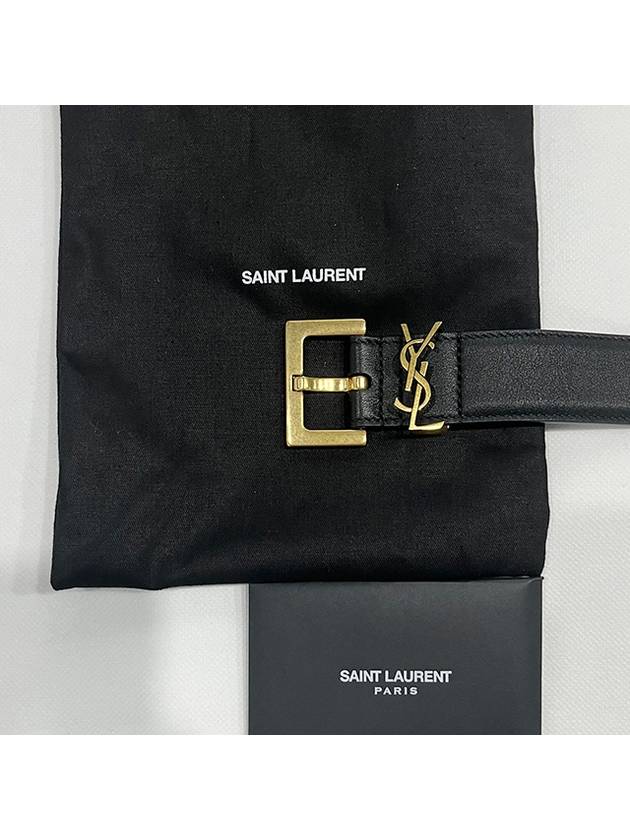 Luxury Saint Laurent Monogram Buckle Leather Belt Black