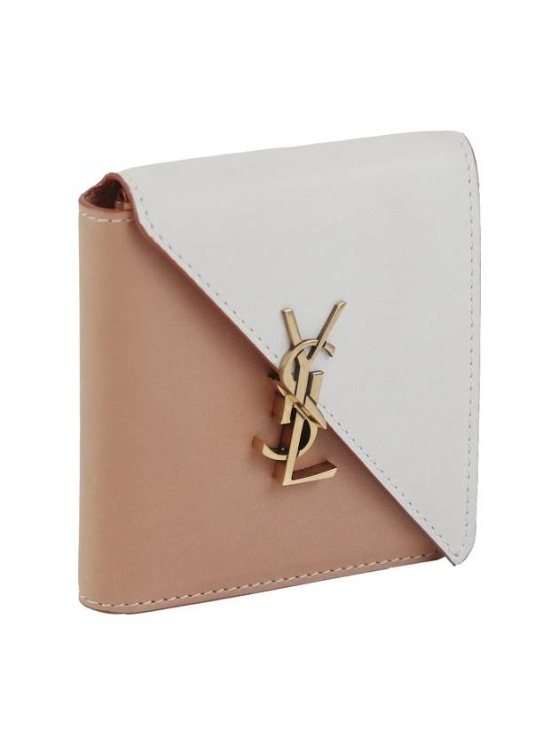Luxury Saint Laurent Women's Jamie Fold Monogram Bicolor Half Wallet Beige