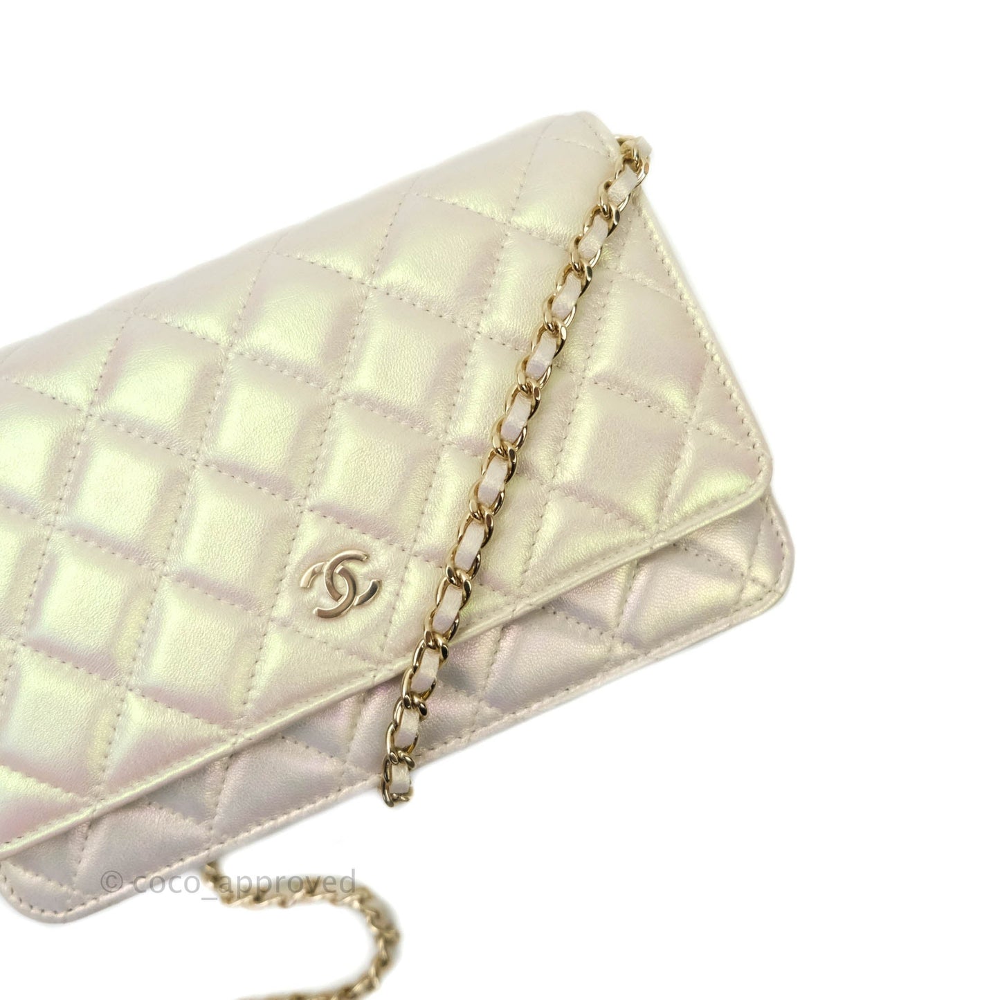 Chanel Quilted Wallet on Chain WOC Iridescent Ivory Light Gold Hardware