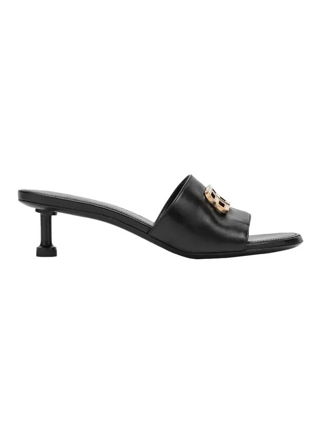 Luxury Balenciaga BB Leather Slipper Heels Black