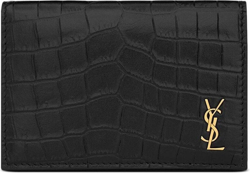 Luxury Saint Laurent Men's Cassandre Cocrodile Embossed Wallet in Nero/Nero | 730077DZEDW1000