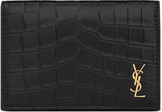 Luxury Saint Laurent Men's Cassandre Cocrodile Embossed Wallet in Nero/Nero | 730077DZEDW1000