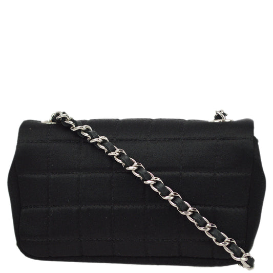Luxury Chanel Black Satin Choco Bar Single Chain Shoulder Bag