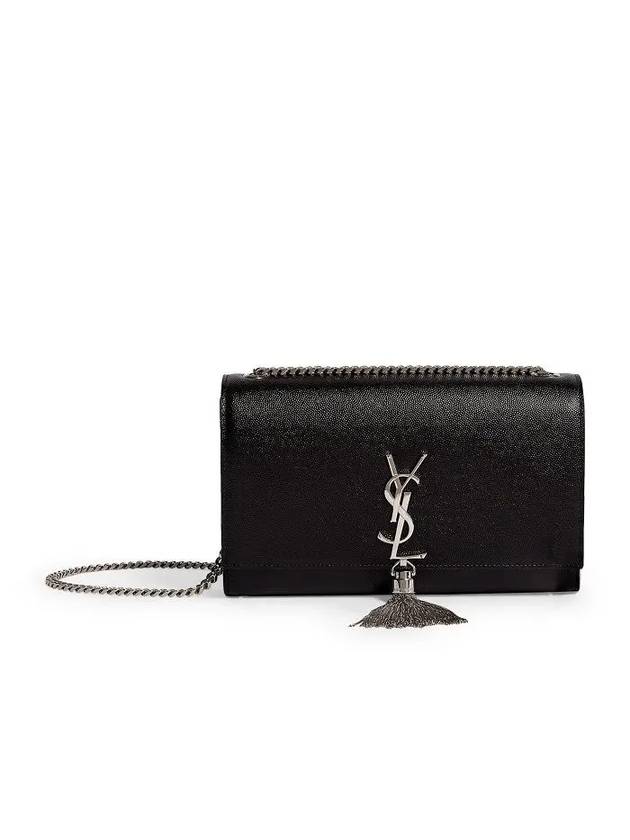 Luxury Saint Laurent Kate Silver Tassel Chain Shoulder Bag Black