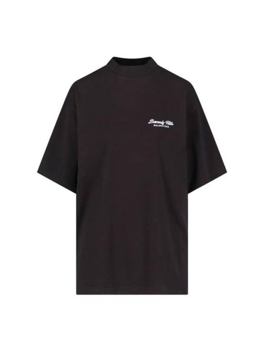 Luxury Balenciaga Logo Print Medium Fit Short Sleeve T-Shirt Black