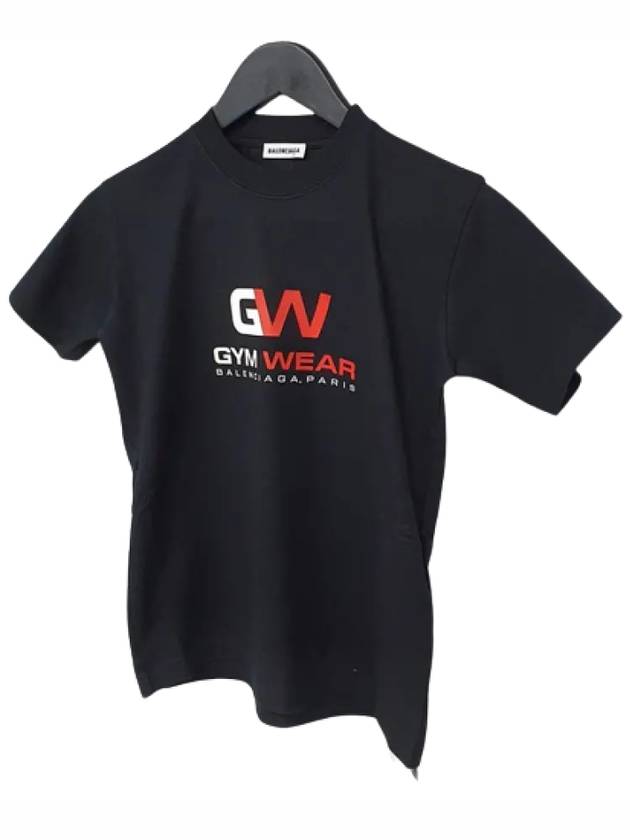 Luxury Balenciaga Gymwear Logo Cotton Short Sleeve T-Shirt Black