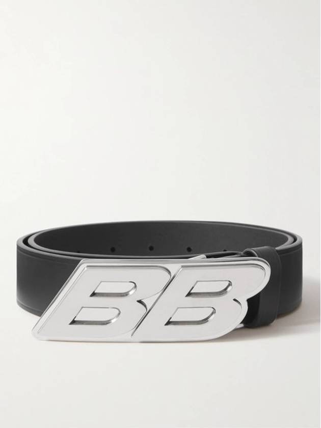 Luxury Balenciaga Moto Logo Leather Belt Black