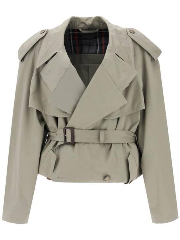 Luxury Balenciaga Fold Cotton Twill Short Trench Coat Beige