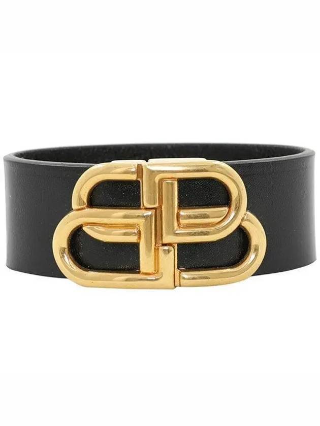 Luxury Balenciaga Double B Logo Buckle Leather Belt Black