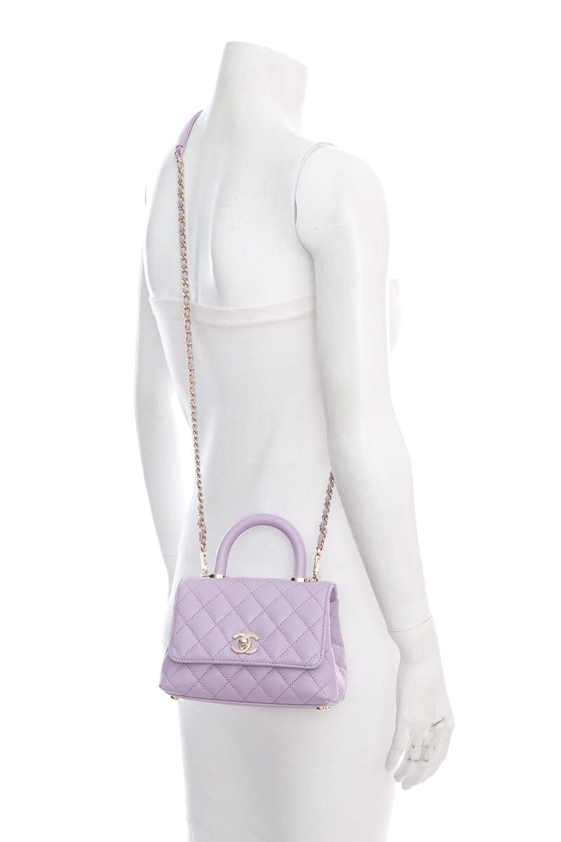 Luxury Chanel 2023/24  Purple Caviar Quilted Coco Handle Mini Flap