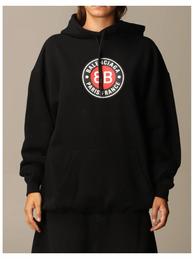 Luxury Balenciaga BB Logo Round Print Hoodie Black