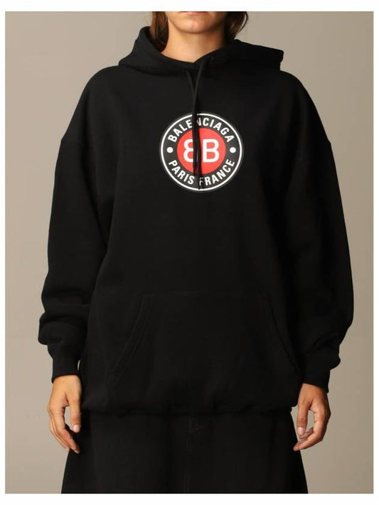 Luxury Balenciaga BB Logo Round Print Hoodie Black