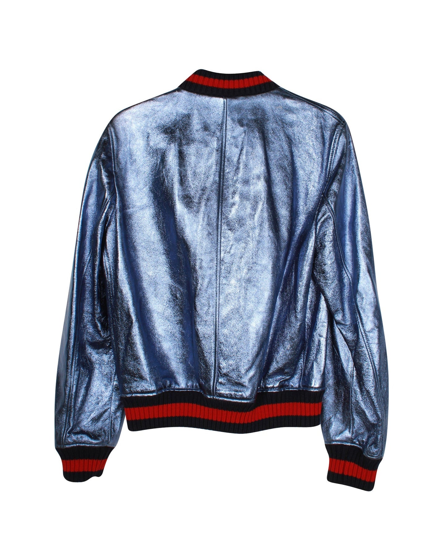Luxury Gucci Trending 2025 Crackle Bomber Jacket in Blue Leather