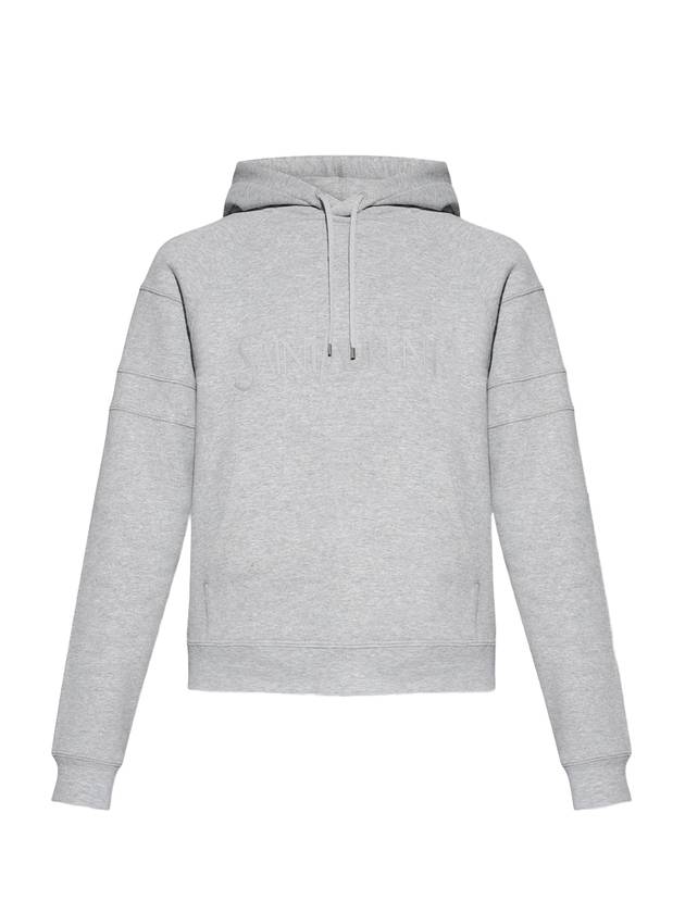 Luxury Saint Laurent Logo Kangaroo Pocket Fleece Hoodie Grey