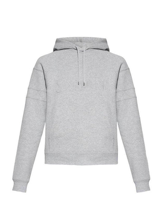 Luxury Saint Laurent Logo Kangaroo Pocket Fleece Hoodie Grey