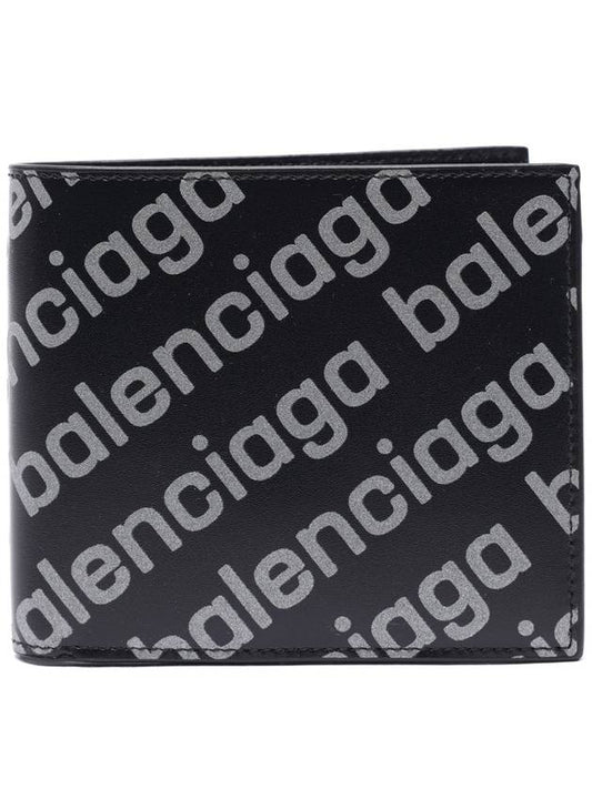 Luxury Balenciaga Reflected Logo Half Wallet Black