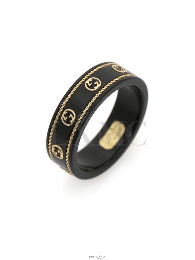 Luxury Gucci Trending 2025 Icon Yellow Gold Black Interlocking G Ring 606826