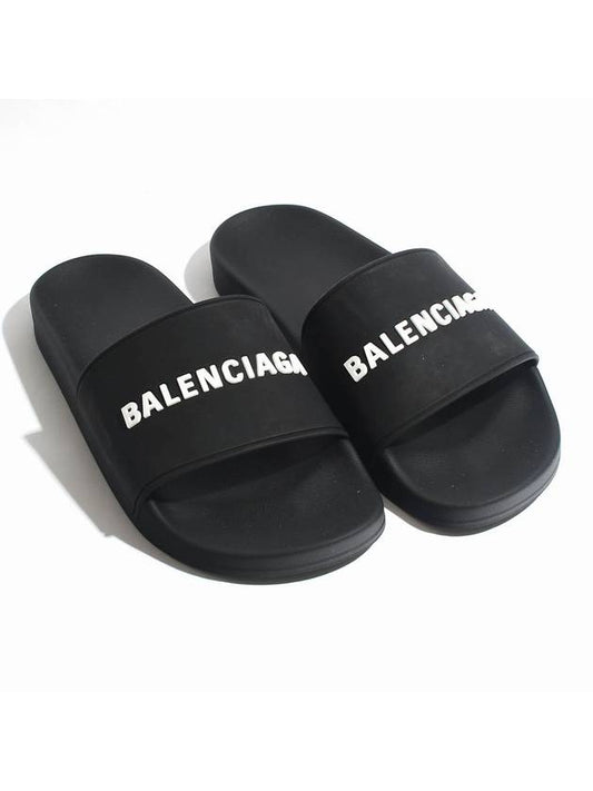 Luxury Balenciaga Men's Logo Full Slippers Black
