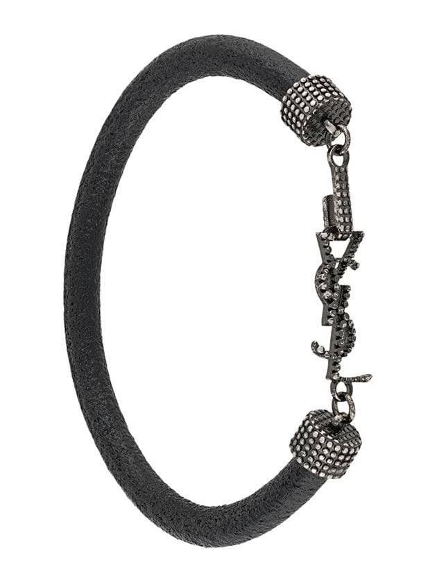 Luxury Saint Laurent Opium Crinkled Leather Bracelet Black