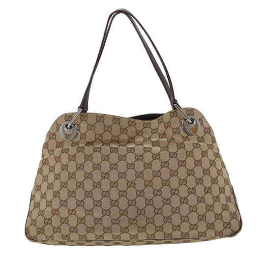 Luxury Gucci GG Canvas Hand Bag Canvas Leather Beige Brown 121023  ac2176