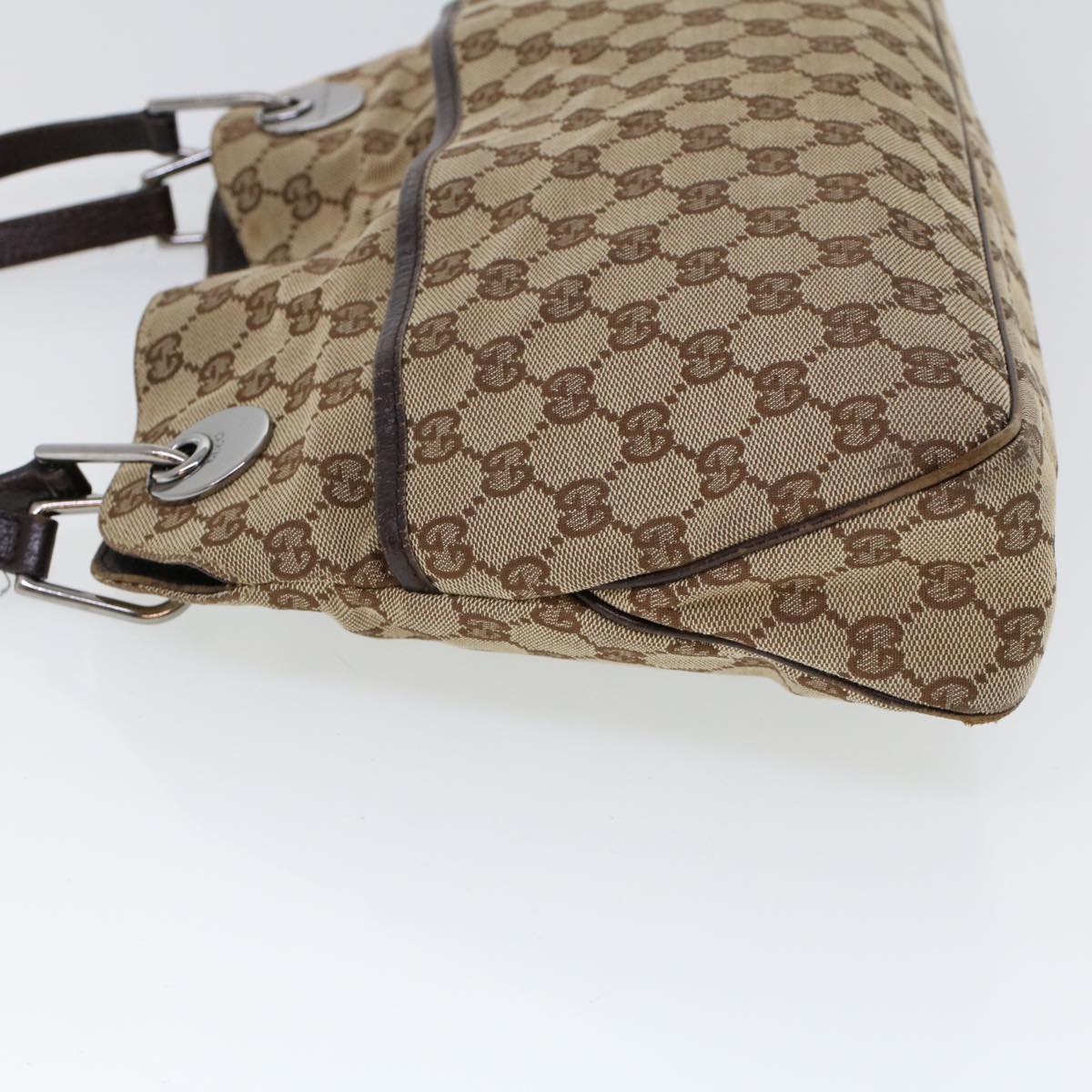 Luxury Gucci GG Canvas Hand Bag Canvas Leather Beige Brown 121023  ac2176