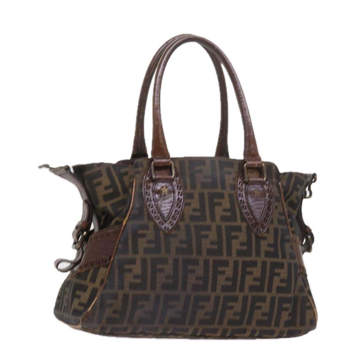 Luxury FendiZucca Canvas Shoulder Bag Black Brownac2439