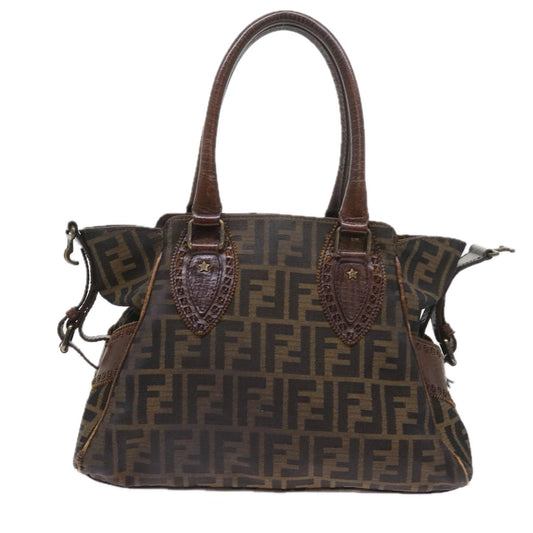 Luxury FendiZucca Canvas Shoulder Bag Black Brownac2439