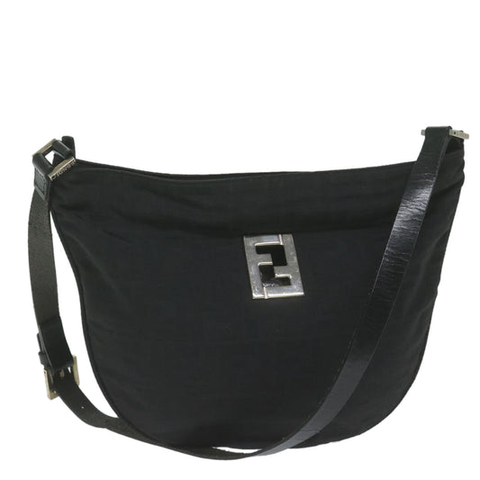 Luxury FendiZucca Canvas Shoulder Bag Blackac2516