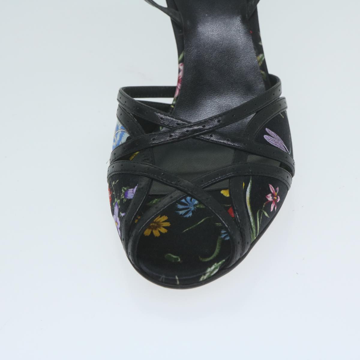 GUCCI Flower High Heels Satin 5.5B Black Multicolor  ac2587