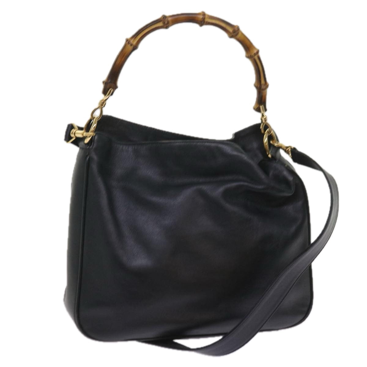 GUCCI Bamboo Shoulder Bag Leather 2way Black 001 0156 1638  ac2630