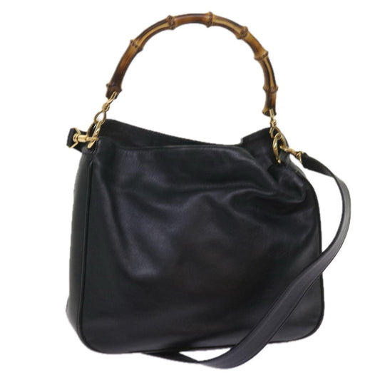 GUCCI Bamboo Shoulder Bag Leather 2way Black 001 0156 1638  ac2630